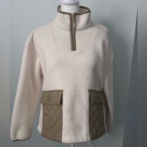 Madewell Cream Fleece Pullover with Tan Accents Size XS